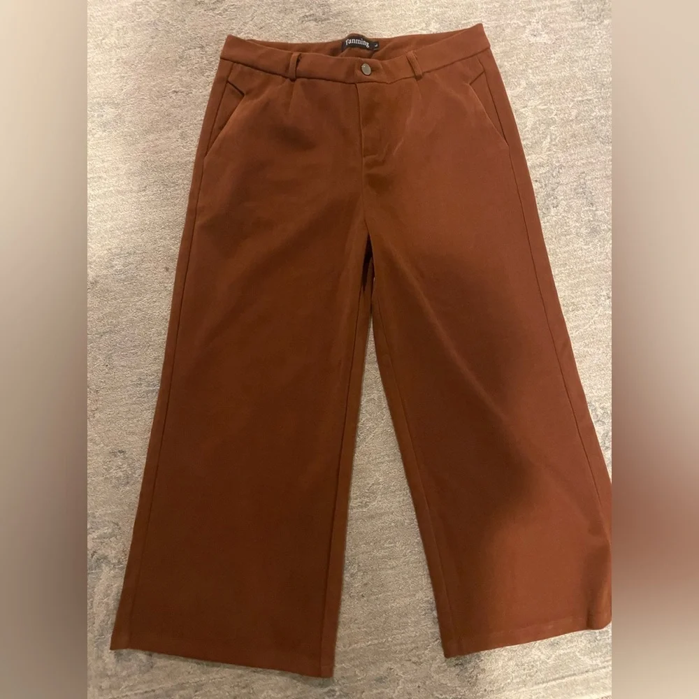 NWOT Brown High Waist Wool trousers cropped wide leg - Picture 6 of 10